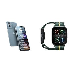 Motorola E15 Misty Blue 2+64 and Moto watch fit, PANTONE Trekking Green