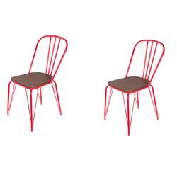 Delamaison Bistro Chaise en Bois d'Orme et Métal Industriel, Rouge, Lot de 2