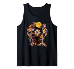 Belleza afroamericana vibrante motivo floral afro juneteenth Camiseta sin Mangas