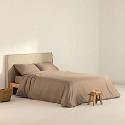 BELUM | Copripiumino in raso a 300 fili per letto da 135/140 misure prodotto: 220 x 220 cm Colore: Greige | copripiumino satinato Dotato di: chiusura con bottoni nascosti trasparenti.