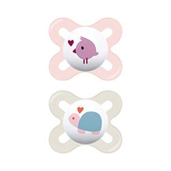 Mam Start Nanò napp i en uppsättning med 2 stycken, tillverkad av gummi med napphållare, 0–2 månader, rosa/vit