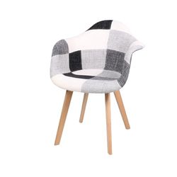 Urban living "PATCHWORK" ZWART-WIT Fauteuil MET HOUTEN POTEN 63X63XH46/H81CM