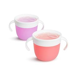 Munchkin 2 peças Snack Catchers| Toddler Snack Box & Baby Weaning Pot | Snack Holder & Food Storage Containers| BPA Free Toddler Snack Pot Tub para crianças, Sem Spill - Pink & Pot Roxo