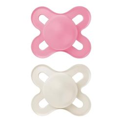 MAM Originele Start kalmerende speen 0-2 maanden (set van 2) MAM fopspeen 0-2 maanden met kaakvriendelijke speen van rubber, set van 2 babyaccessoires met sterilisator-fopspeenhouder, roze/neutraal