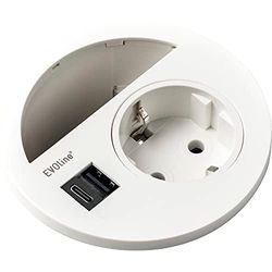 EVOline 1592 7300 7000 Circle80-Enchufe con Paso de Cable y Cargador USB A+C, Color Blanco