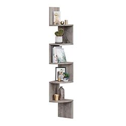 VASAGLE hoekplank, wandplank met 5 planken, zwevende plank, voor keuken, slaapkamer, woonkamer, studeerkamer, kantoor, greige LBC020M01
