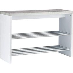 HAKU Möbel Banco para sapatos aparência de betão, cromo, branco, MDF, metal - Dim. : AN 81 cm x 55 cm x P 30 cm, estilo: Moderno