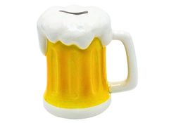 Hucha como Vaso de Cerveza, Hucha, Caja de Cerveza, Color Blanco y Amarillo, tamaño L/B/H Aprox. 14 x 13 x 14 cm