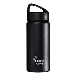 Laken klassieke thermische fles roestvrij staal 18/8, vacuümisolatie met dubbele wand en brede mond, zwart, 500 ml