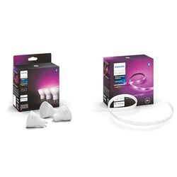 Philips Hue White and Color Ambiance Faretti Smart Led, Luce Bianca e Colorata, Bluetooth & White and Color Ambiance Lightstrip, Kit base Striscia LED Smart da 2m, Bluetooh