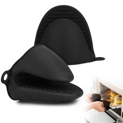 1 par tjocka kökshandske i silikon, värmebeständiga ugnshandskar, halkfria kökshandskar, värmebeständig kökshandske för matlagning, grill, bakning, svart