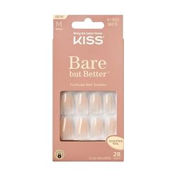 KISS Bare-But-Better Press-On Nails, Nail Glue Included, Embrace It, Light Nude, Medium Length, Coffin Shaped, 31 Ct.