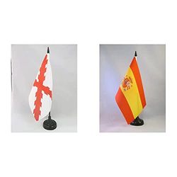 AZ FLAG Bandera de Mesa del DUCADO DE BORGOÑA 21x14cm - BANDERINA de DESPACHO DUCHÉ DE Bourgogne - Francia 14 x 21 cm & Bandera de Mesa de ESPAÑA 21x14cm - BANDERINA de DESPACHO ESPAÑOLA 14 x 21 cm