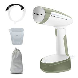 Tefal DT3053 Access Steam Pocket Défroisseur vapeur compact pliable Temps de chauffe 15 secondes 1300 W Jusqu'à 20 g/min Réservoir d'eau 120 ml Accessoire brosse Sac de rangement Blanc/kaki