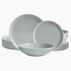 ECHTWERK 12-delad vintageservis ”Nerea” design Nature, för 4 personer, lergods i pastellfärger med 4 middagstallrikar, 4 grå tallrikar, 4 sopptallrikar, grå