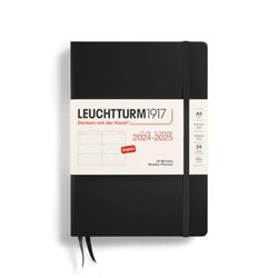 LEUCHTTURM1917 370718 Agenda semana vista Medium (A5) 2025, 18 meses (07.2024-12.2025), Tapa Dura, Negro, Inglés