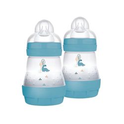MAM Butelka do karmienia Easy Start, 2 butelki dla niemowląt, 0-2 miesiące, 160 ml, 1 na 0+ miesięcy, silikonowy smoczek SkinSoft, Bio-okrągły, zielony