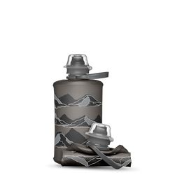 HydraPak Stow (350mL) - Borraccia Pieghevole - Borraccia da Viaggio Ultraleggera e Compattabile, Flessibile per Sci, Escursionismo, Ciclismo o Arrampicata - Nero montagna disegno