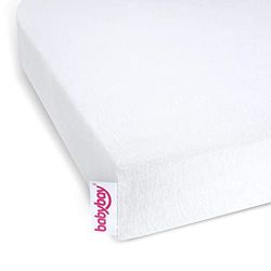 babybay Jersey hoeslaken Deluxe met membraan geschikt voor de modellen Maxi, Midi, Boxspring, Comfort en Comfort Plus, wit, 89 x 50 cm (enkele verpakking)