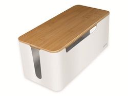 LogiLink KAB0075 - Caja para Cables (tamaño Mediano, 320 x 140 x 130 mm, con Tapa de bambú), Color Blanco
