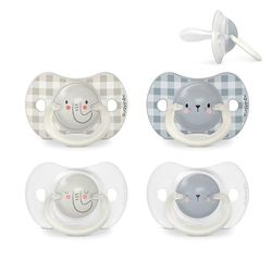Suavinex, Lot de 4 Sucettes pour Bébé 6/18 Mois, Sucettes Phosphorescentes, Idéal Nuit, avec Tétine Symétrique SX Pro en Silicone, Réversible, Douce et Souple, Night and Day, Bleu et Gris