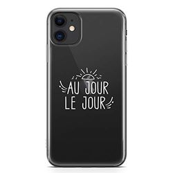 Zokko Beschermhoes voor iPhone 11, met Franse opschrift "Au Jour Le Jour", zacht, transparant, wit