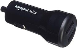Amazon Basics Carregador de carro, de 4,8 A / 24 W, 2 portas USB, para dispositivos Apple e Android, preto