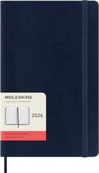 Moleskine Daily Planner, Daily Agenda 2026 12 Months, With Soft Cover and Elastic Closure, Large Format 13x21, Blue Color
