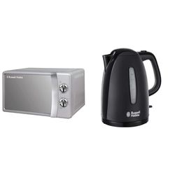 Russell Hobbs RHMM701S 17 Litre 700 W Silver Solo Manual Microwave with 5 Power Levels, Ringer & Textures Electric 1.7L Cordless Kettle (Fast Boil 3KW, Black premium plastic, matt
