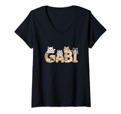 Womens Gabi Cat Trees - Personalized Cute Name Word Art V-Neck T-Shirt