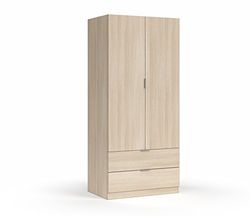 Habitdesign Armário de 2 portas e 2 gavetas, 180 x 81,2 x 52 (AltoxAnchoxFundo - em cm), guarda-roupa 2 portas cor de carvalho