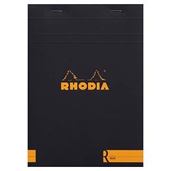 RHODIA 162012C - Stapled Notepad "Le R" No. 16 Black - A5 - Lined - 70 Detachable Sheets - Ivory Clairefontaine Paper 90 g/m - Velvety Touch Cover - Basics