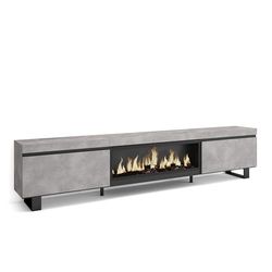 Skraut Home | TV-Meubel, Lowboard | Woonkamer, Eetkamer | 267x57x35 cm | Groot formaat TV | Elektrische haard XXL | Industrieel design | Moderne stijl | Cement