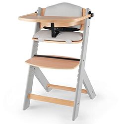 Kinderkraft Houten Kinderstoel 3-in-1 ENOCK, met Kussen, Hoge babystoel, hoogte verstelbaar in 5 niveaus, tot 10 jaar, grijs