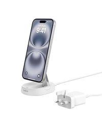 Belkin BoostCharge Pro 15W convertible magnetic wireless charging stand,MagSafe compatible fast Qi2 wireless charger,magnetic fast charger for iPhone 16/15/14/13, AirPods Pro, 20W plug incl. - White