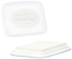 Rayher 29117102 Versa Magic Chalk Ink Tampone d’Inchiostro, Taglia L, Effetto Gessetto Vellutato per Timbri, per Carta Chiara e Scura, Bianco, 9.9 x 6.8 x 1.9 cm