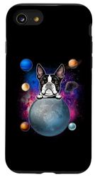 Carcasa para iPhone SE (2020) / 7 / 8 Boston Terrier On The Moon Galaxy Funny Dog In Space Puppy