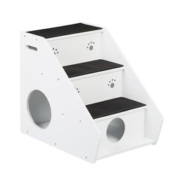 Relaxdays Scaletta a 3 Gradini per Cani e Gatti, per Tappeto, Letto e Divano, HxLxP: 52,5 x 42 x 60 cm, Bianco Nero, Fibra di Legno