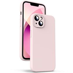 Supdeal Flytande silikonfodral för iPhone 13, [kameraskydd] [Anti-fingeravtryck] [Trådlös laddning] 4 lager telefonfodral skyddande fodral, inbyggt mikrofiberfodral, 6,1 tum, rosa
