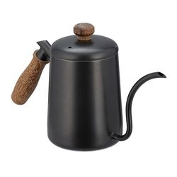 Relaxdays Tekanna, rostfritt stål, ekträhandtag, mätskala, volym 550 ml, kanna med lock, tekanna, antracit/brun