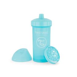 Twistshake Silicone Kid Cup Gobelet d'Apprentissage à Boire à Bec Anti-fuites 360 ml, Inclus un Mixeur de Fruits, Tasse d'entraînement Bébé à Bec, Ergonomiques, Sans BPA, 12+ Mois et, Bleu Pastel