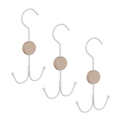 Relaxdays Cintre Porte-Ceinture, Lot de 3, Crochet écharpe, Sac, châles, Organiseur Accessoires, métal, Bois, Blanc