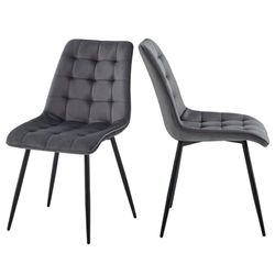 GrandCA HOME Lot de 2 chaises de Salle à Manger, en Plastique, avec Pieds en Bois, rembourrées en Velours, Fer éponge, Gris Clair