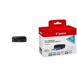 Canon Pixma iP8750 Imprimante Jet d'encre Noir & PGI-550/CLI-551 Cartouches PGBK/C/M/Y/BK/GY Multipack Noire Pigmenté, Cyan, Magenta, Jaune, Noir, Gris (Multipack Plastique)