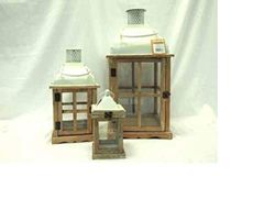30665 vierkante houten lantaarn 3 stuks
