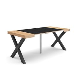 Skraut Home | Mesa Consola Extensible | Mesa Comedor Plegable | 180 | para 8 comensales | Patas Madera Maciza | Estilo Moderno | Roble y Negro