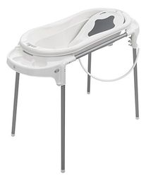 Rotho Babydesign TOP Xtra Conjunto de casa de banho com banheira e suporte, ideal para 2 crianças, 0-12 meses, branco, 21041000101