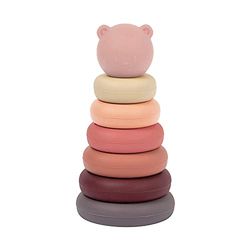 Nattou Piramide giocattolo in silicone, 7 Pezzi da impilare per bambini piccoli, Senza BPA, Circa 16 cm, Silicone, Rosa