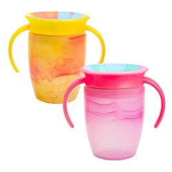 Munchkin Miracle 360 Tazze di Transizione, Set di Tazze Training Antigoccia con Manici per Bambini a Partire da 6 Mesi, Senza PBA, Lavabili in Lavastoviglie - Confezione da 2 x 207 ml, (Rosa/Giallo)