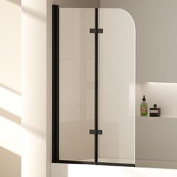 EMKE Panneau de douche pour baignoire 100x140 cm, cadre noir, panneau de baignoire pliable à 2 parties, panneau de baignoire en verre de sécurité de 6 mm, séparateur de douche pour baignoire, facile à